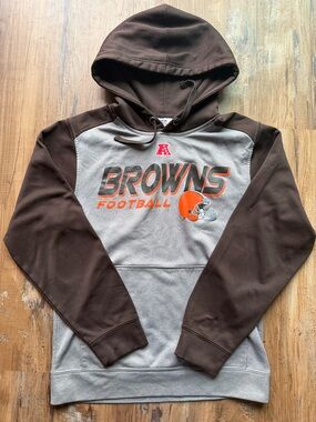 NFL Cleveland Browns Gray & Brown Pullover Hoodie Small 0151